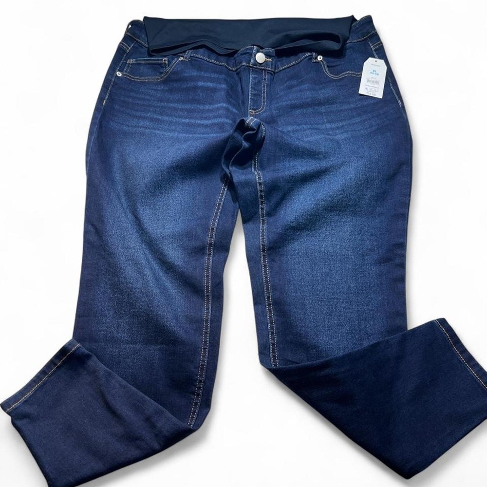 Time and Tru Maternity Skinny Jeans Dark Wash Full Belly Band XL 16-18 NWT